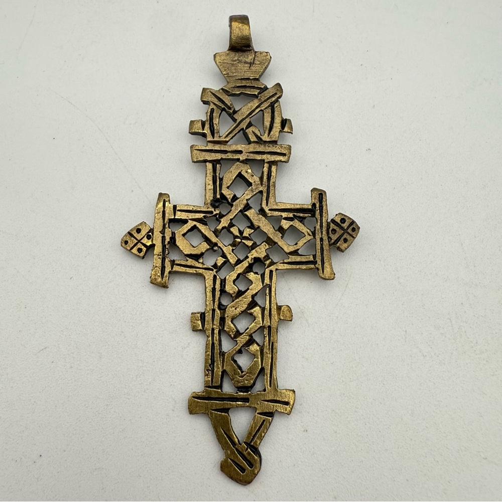 Brass Ethiopian Coptic Cross Pendant 95x46mm African Large Hole